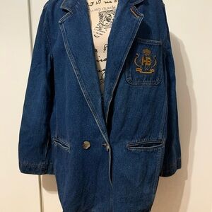 Harve Benard Blue Jean Jacket with Gold Embroidery